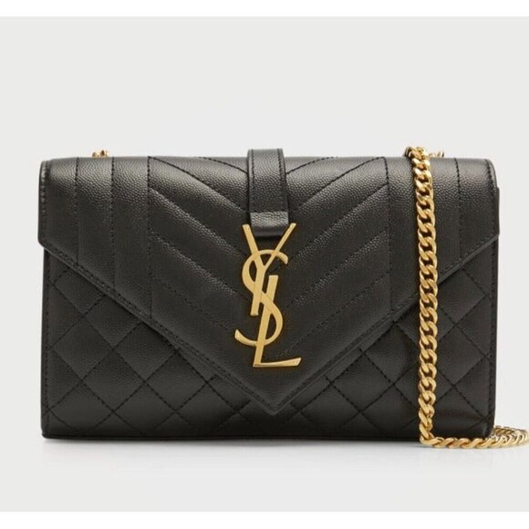Saint Laurent Handbags - AUTHENTIC YSL SAINT LAURANT ENVELOPE SMALL IN QUILTED GRAIN EMBOSSED LEATHER